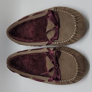 Zealand Brown Leather Faux Fur Lined Loafer Moccasin Slippers 6